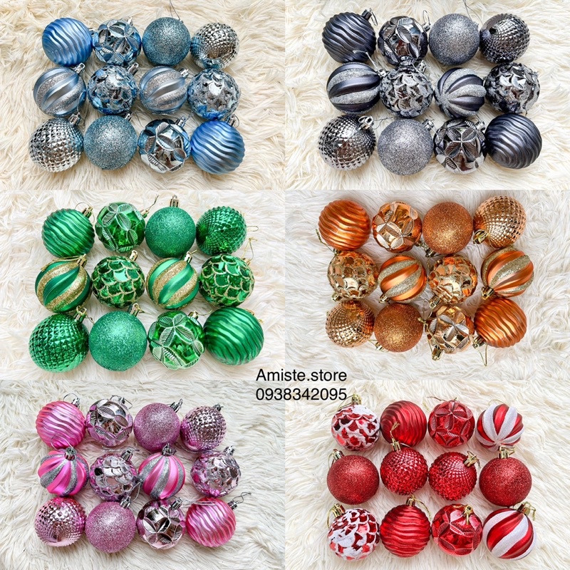 BỘ 12 QUẢ CHÂU 6CM TRANG TRÍ GIÁNG SINH, TREO CÂY THÔNG NOEL, NHIỀU HoẠ TIẾT