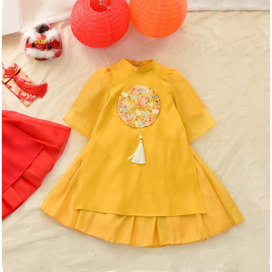 Sét Áo dài cho bé gái Mộc Khuê , áo dài cách tân tết 2023 đủ size 2 3 4 5 6 7 8 9