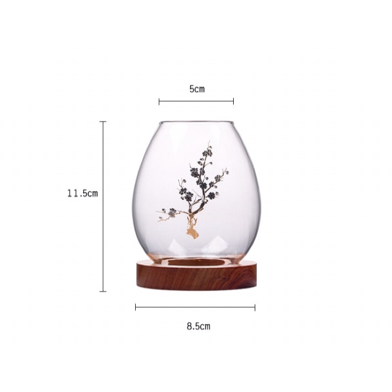 Đèn Thiền trà đế gỗ mộc hương - Đèn tealight trang trí có bóng thuỷ tinh