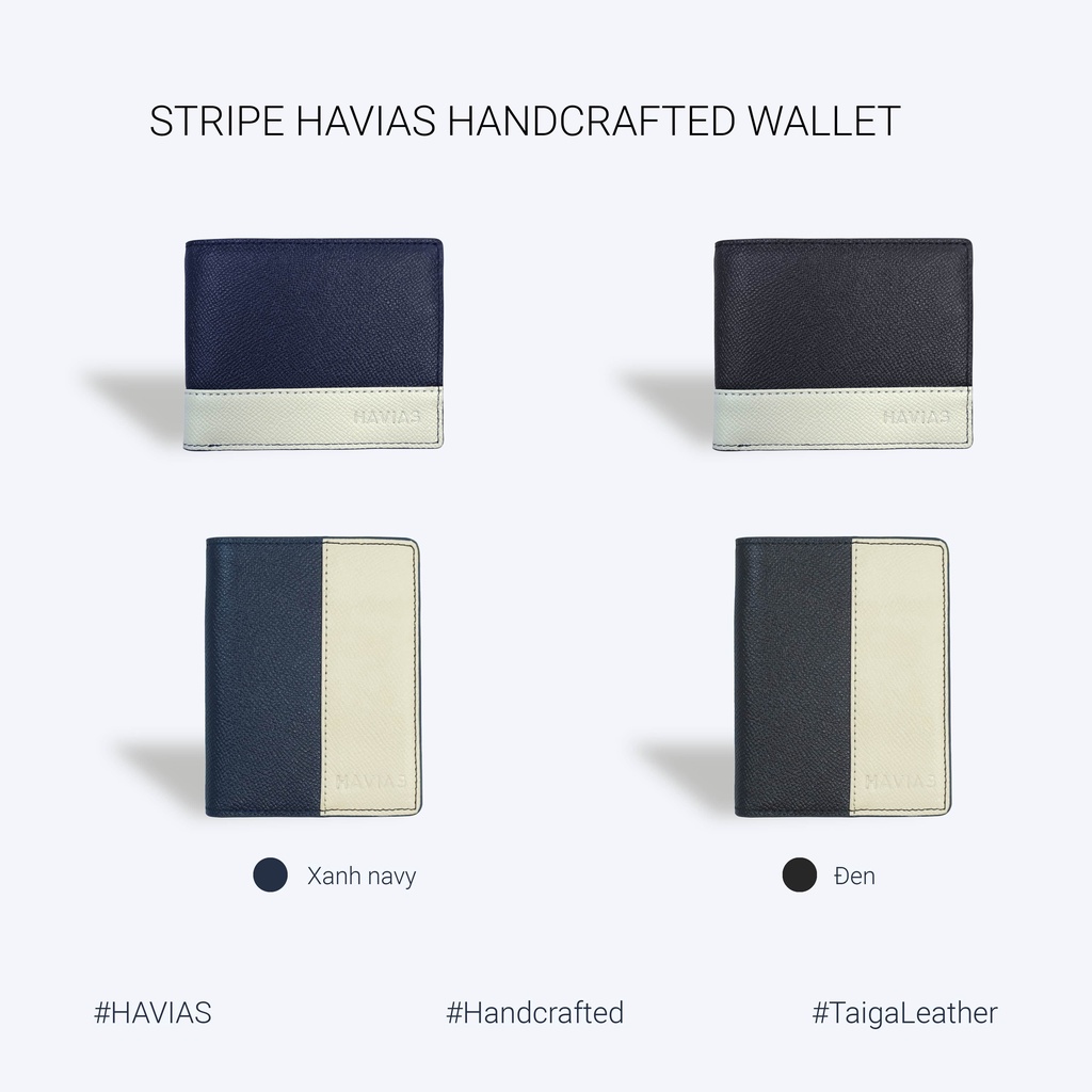 Stripe Bifold HAVIAS ví thiết kế phối màu, da bò thật Taiga Ý