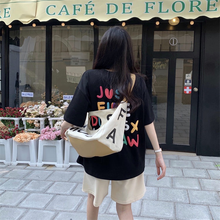 Áo Thun Tay Ngắn In Chữ Màu Sắc Thời Trang Phong Cách Hàn Quốc