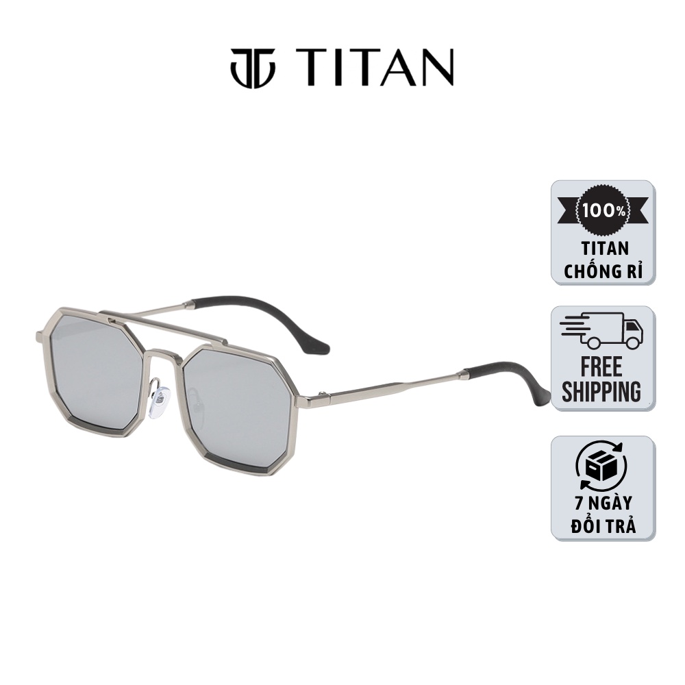 Kính râm nam nữ gọng kim loại màu xám, gọng kính thời trang thay được mắt cận, kính mát vuông TITAN SHOP