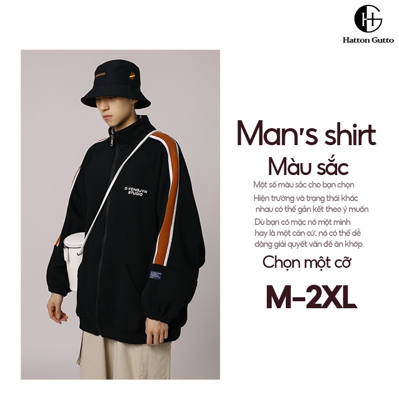 Áo khoác HATTON GUTTO tay dài dáng rộng lót nhung phong cách Hàn Quốc thời trang thu đông cá tính dành cho nam