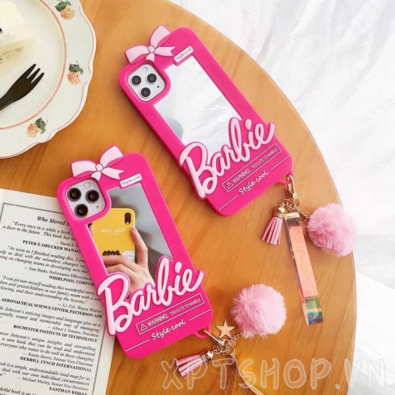 Ốp Điện Thoại Silicone Mặt Gương Kèm Quả Cầu Bông Cho iPhone 14ProMax 14Plus 13 12 11ProMax IX XR MAX 7 8Plus