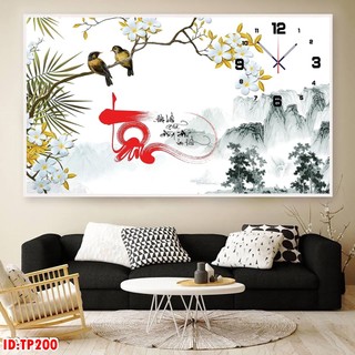 Đồng hồ treo tường thư pháp chữ tâm, đức ý nghĩa - tranh trang gương đồng hồ kim trôi