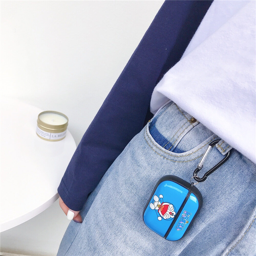 Vỏ Bảo Vệ Hộp Sạc Tai Nghe AirPods Pro 1 2 3 Pro 2 Bằng TPU PC Họa Tiết Hoạt Hình Doremon Dễ Thương Chống Rơi Kèm Móc