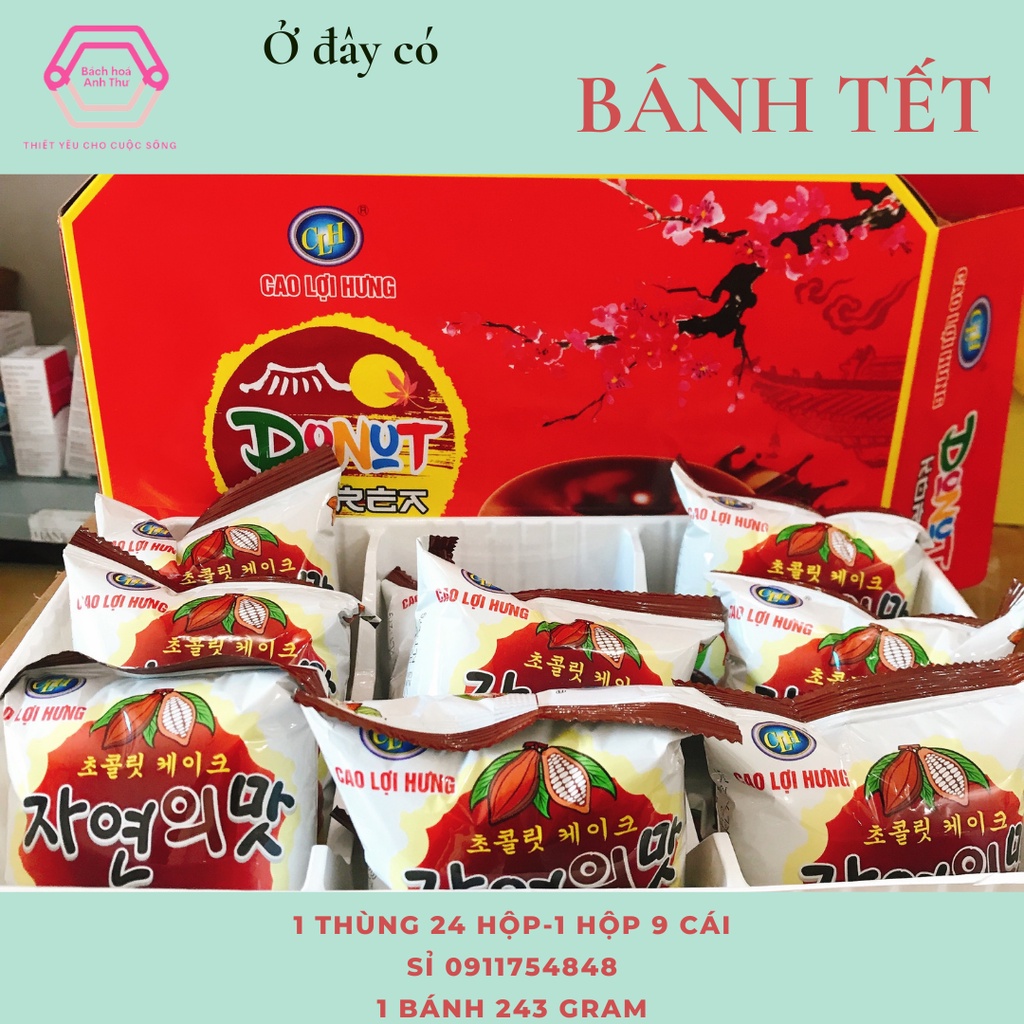 Bánh Bông Lan phù vị Dâu/ socola_bánh donut Cao Lợi Hưng_Giỏ quà tết, bánh ngon giá rẻ_hộp 3/6/9 cái