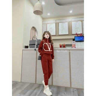 Set đồ nữ mặc nhà, đi chơi, dạo phố thể thao họa tiết chữ v chất nỉ mềm mịn phong cách thời trang năng