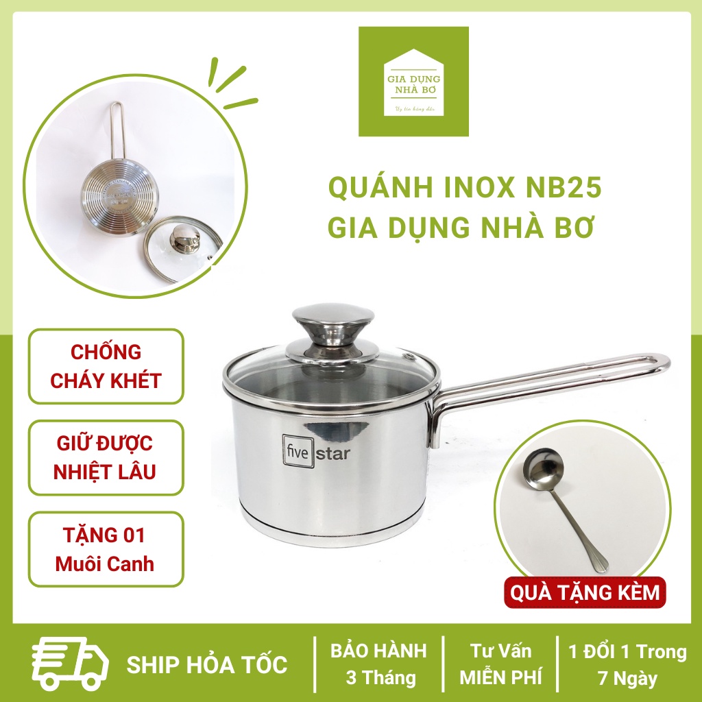 Quánh inox NB25, quánh Fivestar inox bếp từ 16cm dùng nấu bột cho bé - Gia dụng nhà Bơ