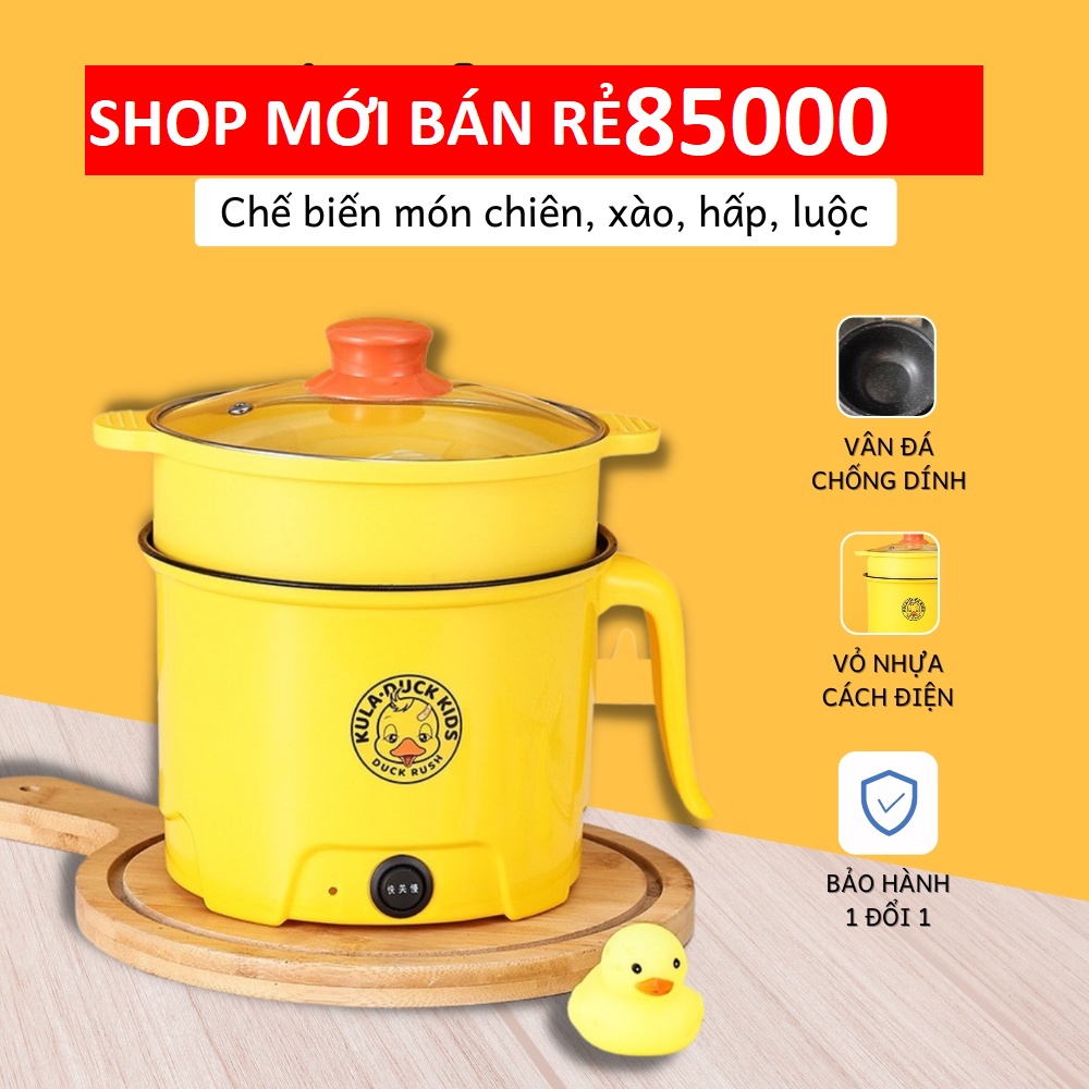 Nồi điện mini VỊT VÀNG 2 tầng đa năng nấu cơm lẩu cháo chiên xào dung