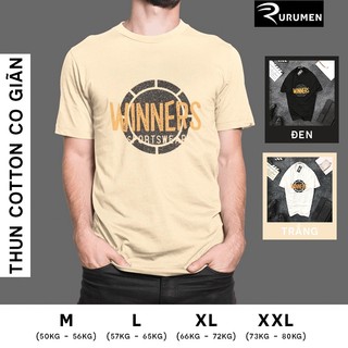 Áo thun nam cổ tròn tay ngắn in logo rurumen màu đen, trắng, kem
