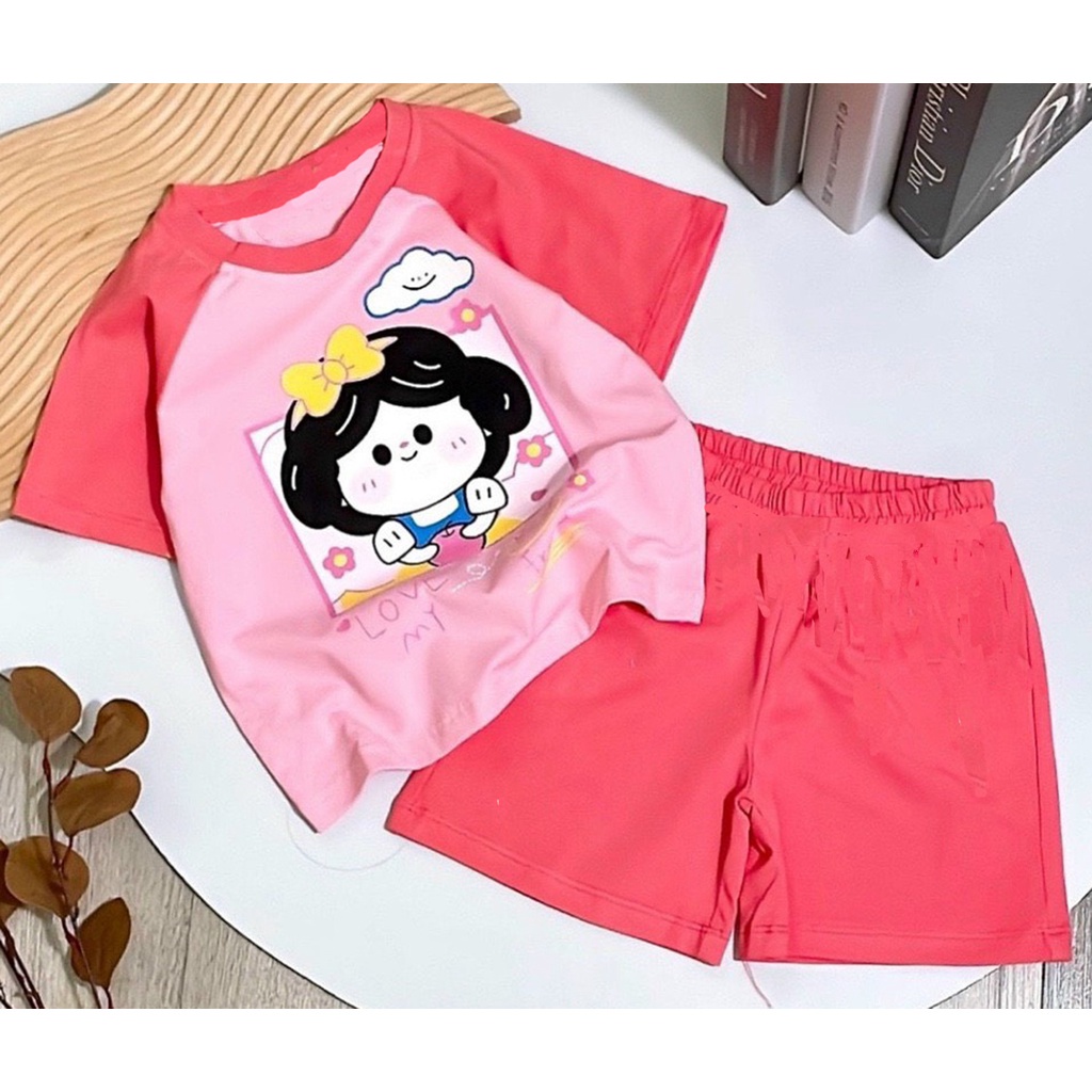 Bộ đồ bé gái dễ thương in HINH BÉ BẠCH TUYẾT phối raplang từ 7kg đến 25kg