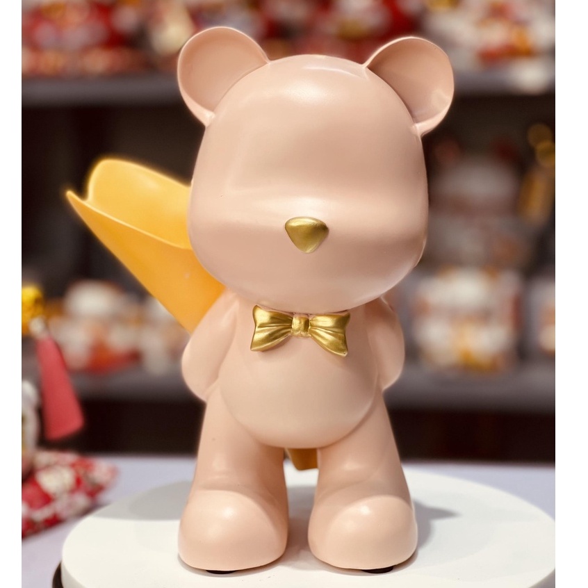 Gấu Bê Đĩa Ôm Hoa Trang Trí Decor Nhà Cửa Dễ Thương