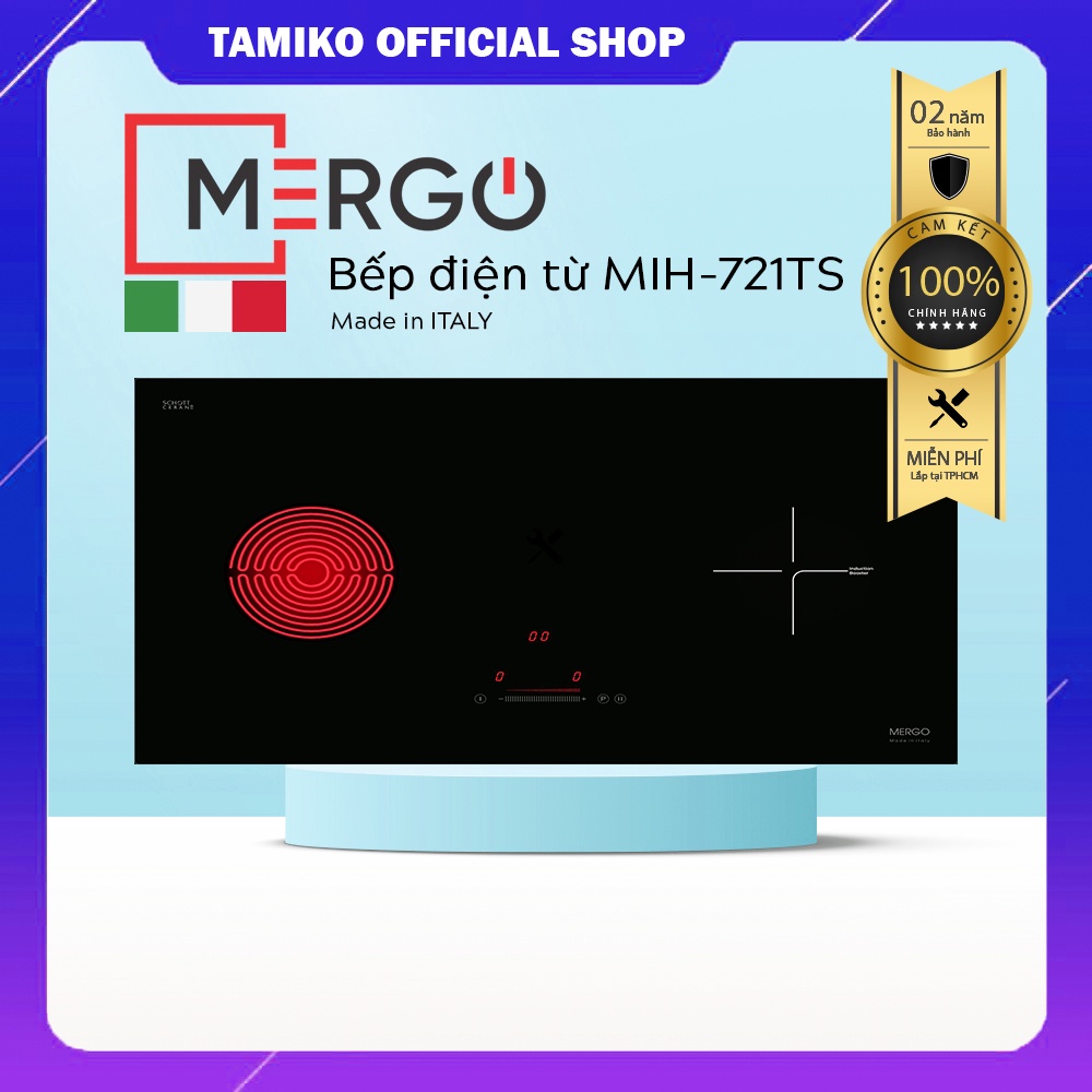 Bếp 2 Vùng Nấu Từ Và Hồng Ngoại Mergo MIH-721TS (Hàng nhập khẩu chính hãng 100% ITALY - bảo hành 2 năm)