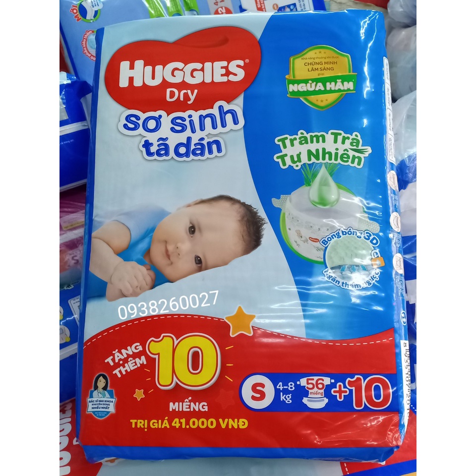 Tặng 10 miếng Tã dán sơ sinh Huggies Dry Newborn S56 4-8kg