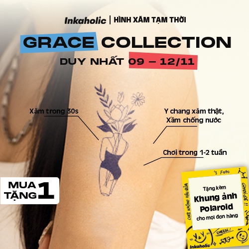 Hình xăm dán tạm thời Inkaholic 15 ngày, xăm trong 1 phút, chống nước 100%