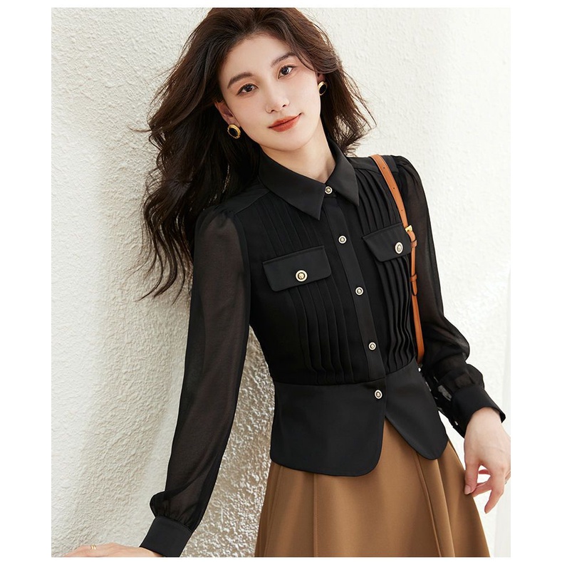 Áo Sơ Mi Vải Voan Tay Dài Ôm Eo Phong Cách Phương Tây Thời Trang Mùa Thu 2022 Mới