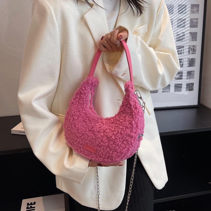 IELGY Túi Đeo Chéo Hình Mặt Trăng Khuyết Nhồi Bông Phong Cách Cổ Điển Thời Trang Cho Nữ