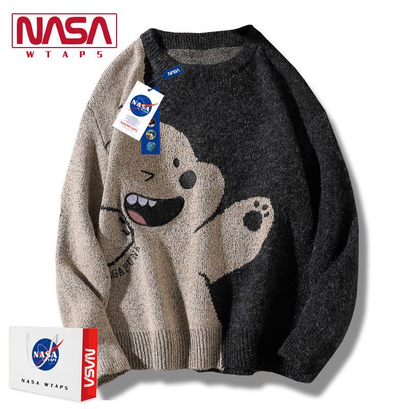 Áo Sweater Dáng Rộng In Hình Gấu Phong Cách Hong Kong Thời Trang Cho Nam