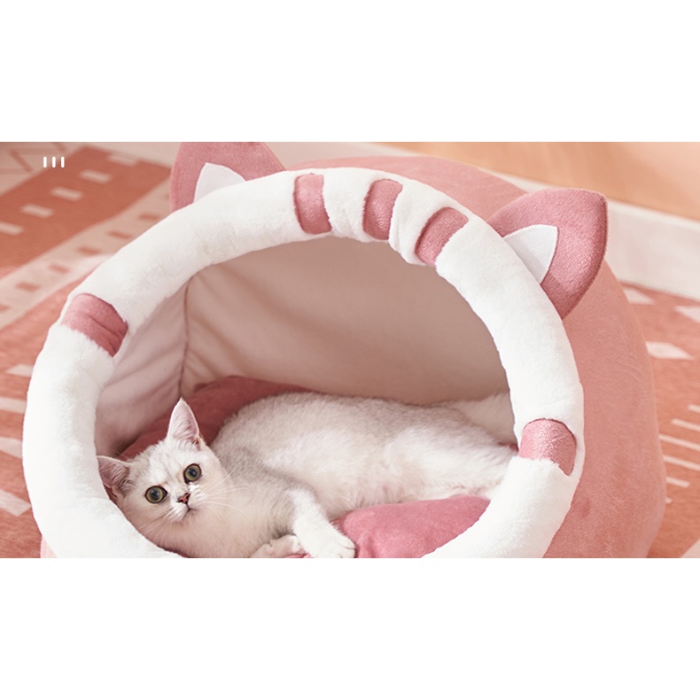 GIƯỜNG NỆM CHO THÚ CƯNG SIZE L HÌNH TAI MÈO MÀU HỒNG DỄ THƯƠNG
