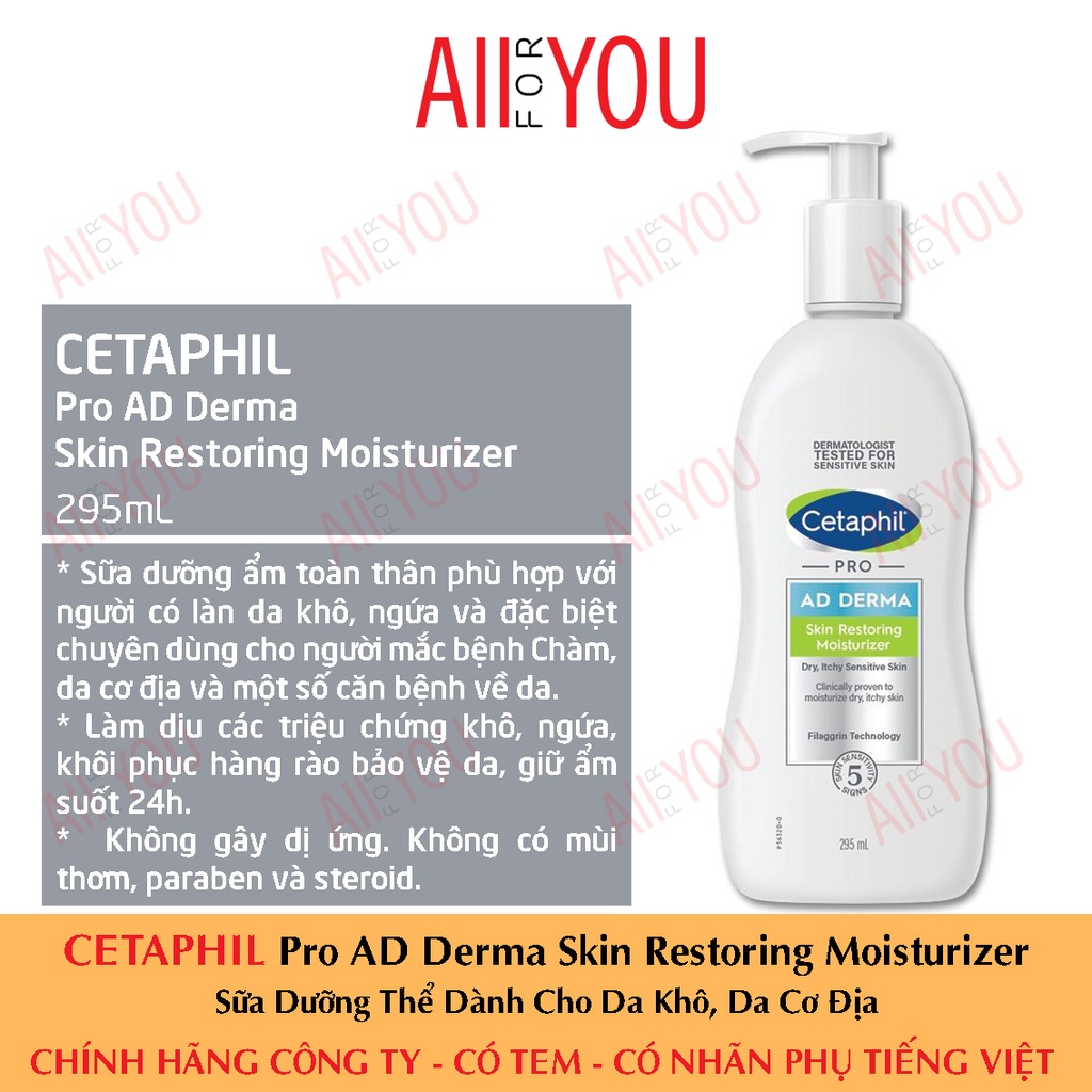 CETAPHIL Pro AD Derma Skin Restoring Moisturizer 295mL - Sữa Dưỡng Ẩm Dành Cho Da Khô, Da Cơ Địa.