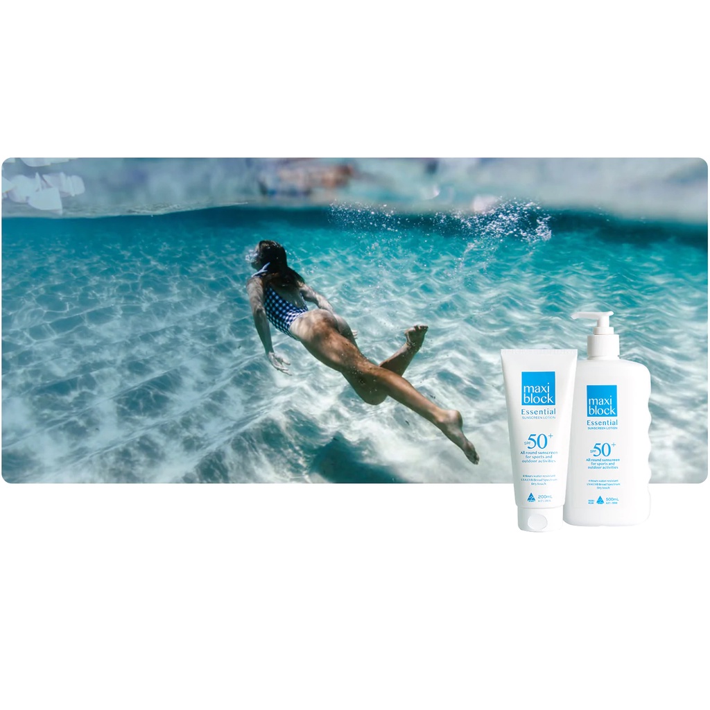 Kem chống nắng phổ rộng Maxiblock essential dry touch sunscreen lotion spf50+ 100ml- 500ml- 1L maxi block