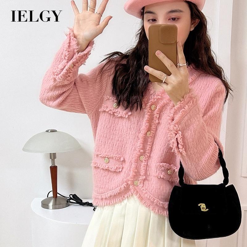 IELGYÁo cardigan Dệt Kim Tay Dài Dáng Rộng Cổ Chữ V Màu Sắc Ngọt Ngào Cho Nữ