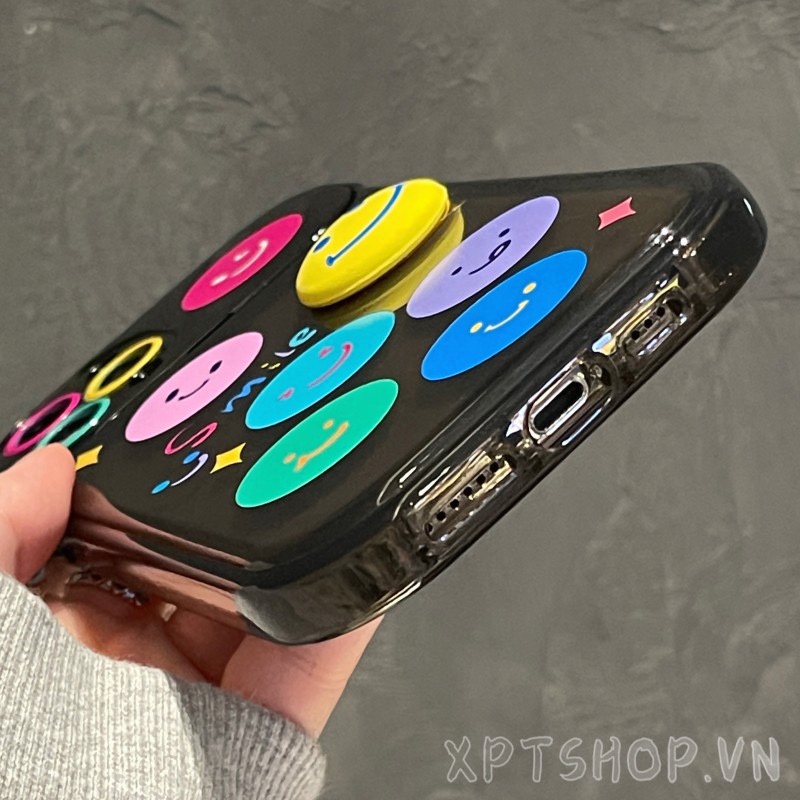 Ốp Điện Thoại Nắp Gập Tráng Gương Hình Mặt Cười Cho iPhone 14ProMax 14Plus 13 12 11ProMax IX XR MAX
