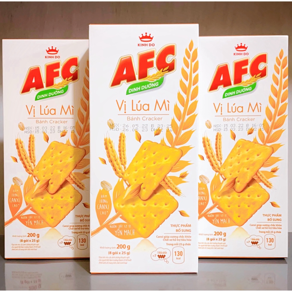 Bánh Quy AFC Mặn Vị Rau/ Lúa Mì/ Bò Bít Tết Hộp 193,8g , Bánh Cracker Mặn Kinh Đô
