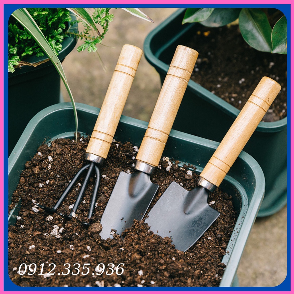 Bộ 3 Món Dụng Cụ Làm Vườn Mini - Xẻng Làm Vườn, Xới Đất, Cào Đất