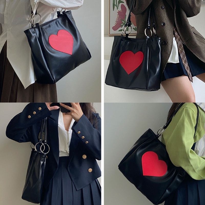 Túi Đeo Vai Bằng Da PU Hình Trái Tim Dễ Thương Phong Cách Lolita