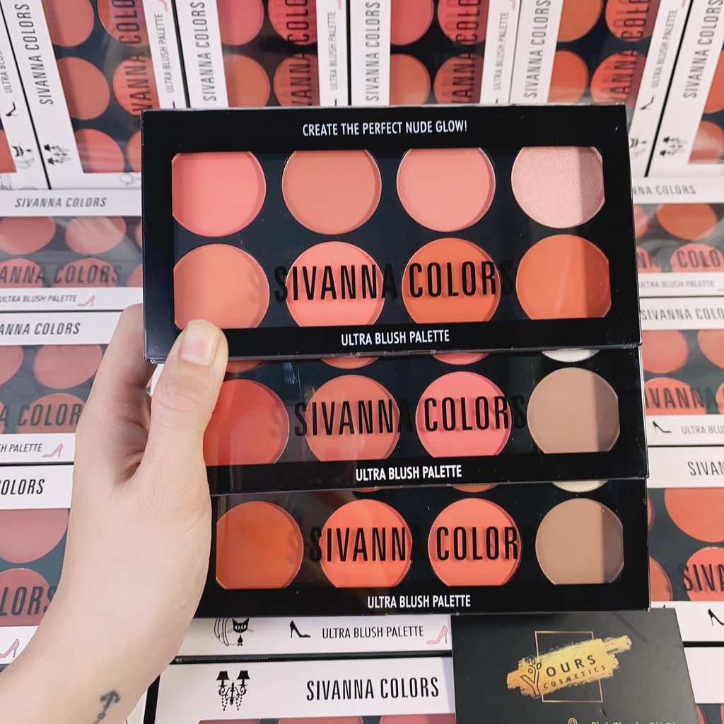 Phấn Má Hồng Tông Cam Cháy, Tạo Khối và Bắt Sáng Sivanna Ultra Brush Palette HF319 No.3