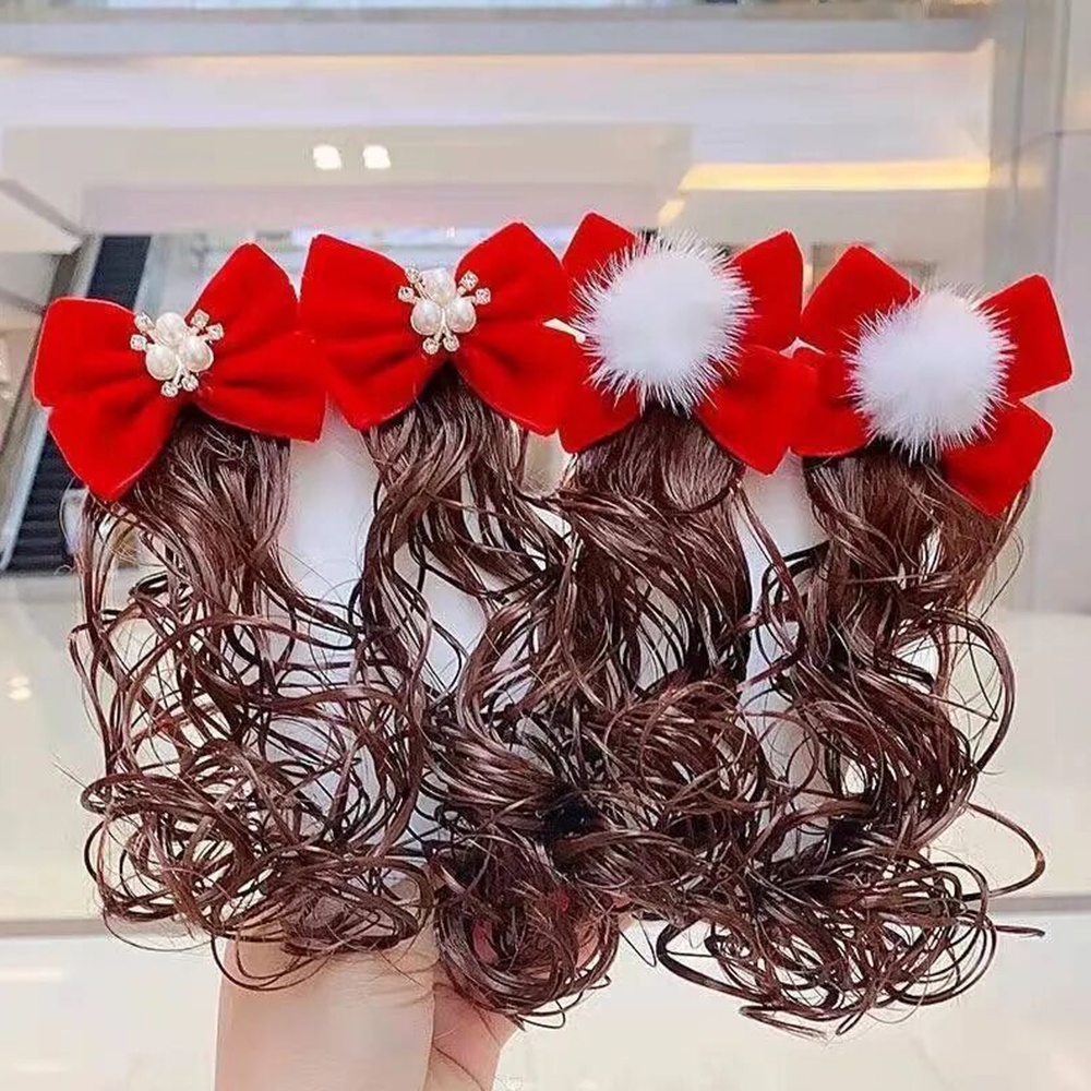 Set 2 Kẹp Tóc Giả Hình Nơ Đỏ Dễ Thương Cho Bé Gái