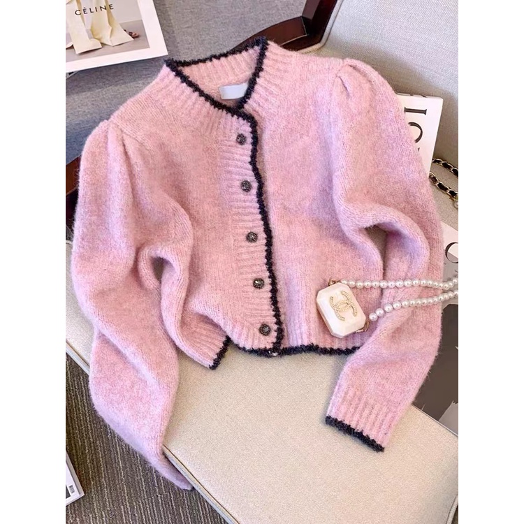 Áo Khoác Sweater Dệt Kim Màu Hồng Dễ Thương  tao bao