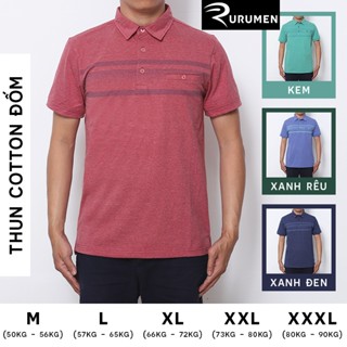 Áo Thun Polo Nam Rurumen - Áo Thun Cổ Bẻ Trung Niên Có Túi  - Áo Phông Cotton Kẻ Sọc Ngang Ngắn Tay Big Size