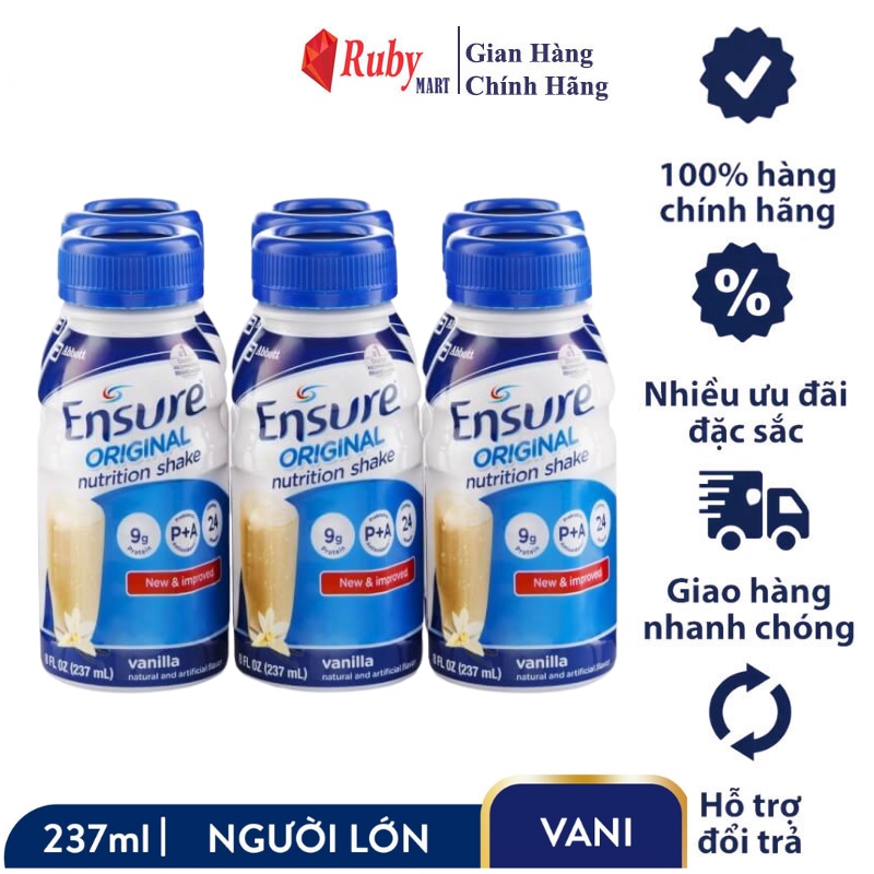[Date T4/24] Lốc 6 chai Sữa Bột pha sẵn Ensure Vani Chai 237ml