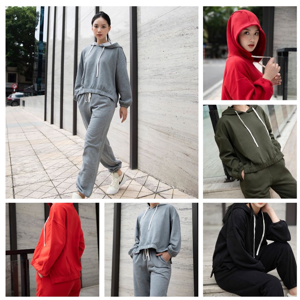 Bộ nỉ nữ áo hoodie cotton cao cấp Mawo MAW9-A025