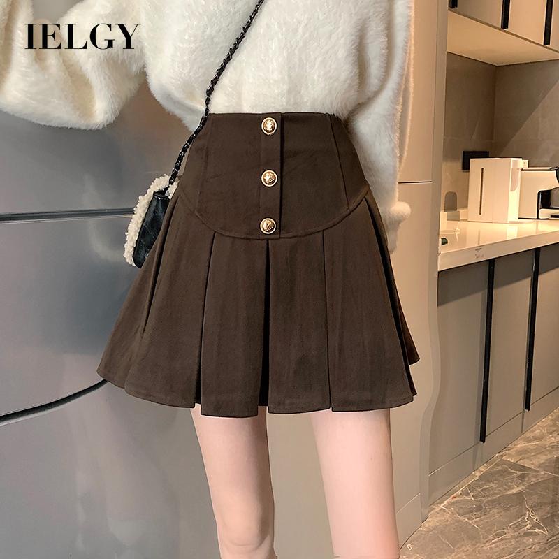 IELGY IELGY Chân Váy Len Xếp Ly Dày Dặn Màu Sắc Đơn Giản Phong Cách Hàn Quốc Cho Nữ