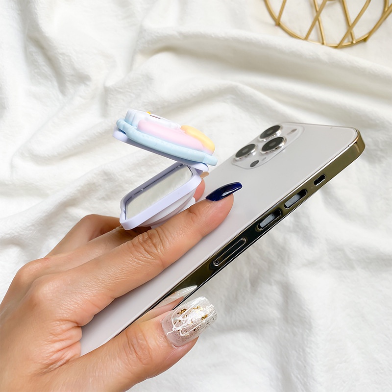 Gương Trang Điểm Để Bàn Di Động Hình Chú Chó Hoạt Hình Màu Hồng Có Thể Thu Gọn