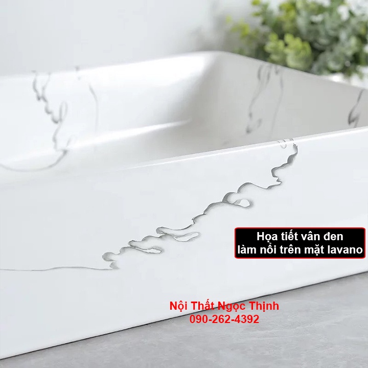 Lavabo sứ LB8 Men Nano Trắng Sáng Vân đá Cẩm Thạch đặt bàn kiểu dáng đẹp sang trọng