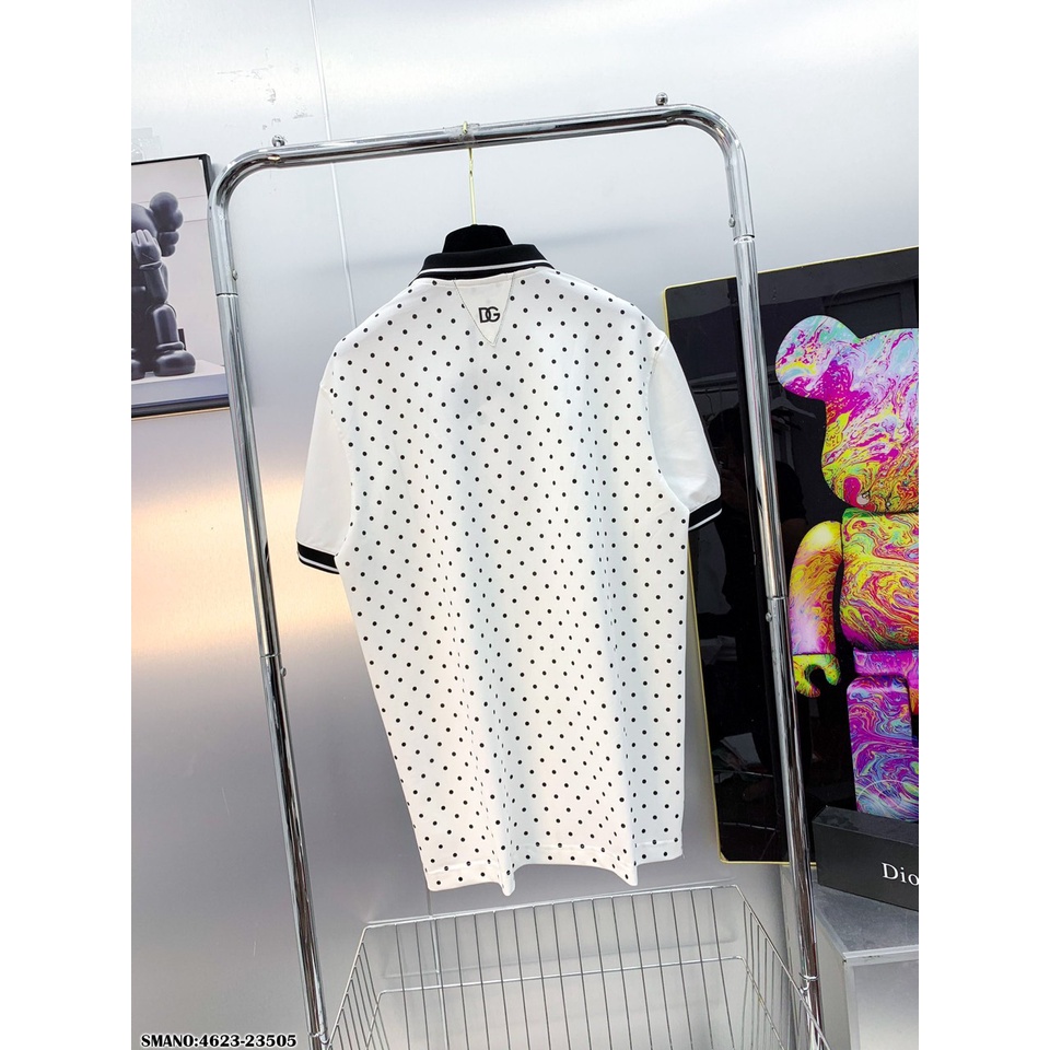 Áo Polo Nam DG Logo Trắng Chất Cotton Lạnh - Áo Phông Cổ Bẻ Nam DG Viền Dọc Siêu Hot