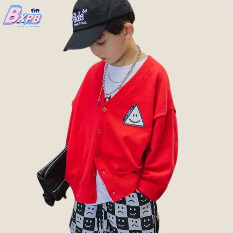 Áo Khoác Cardigan Dáng Rộng Thoải Mái Thời Trang Năm Mới Cho Bé Trai 3-15 Tuổi