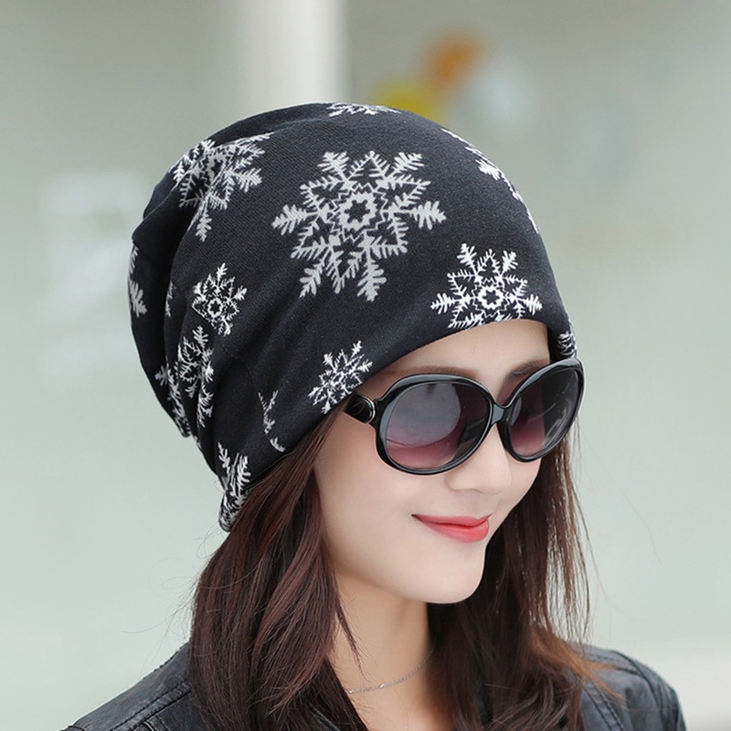 Mũ Beanie Họa Tiết Bông Tuyết Phong Cách Hip Hop Thời Trang Mùa Đông Cho Nữ WY1