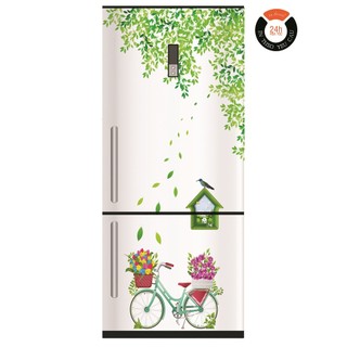 Decal tủ lạnh xe đạp lá xanh - chất liệu cao cấp - chống thấm nước - thuthaodecor