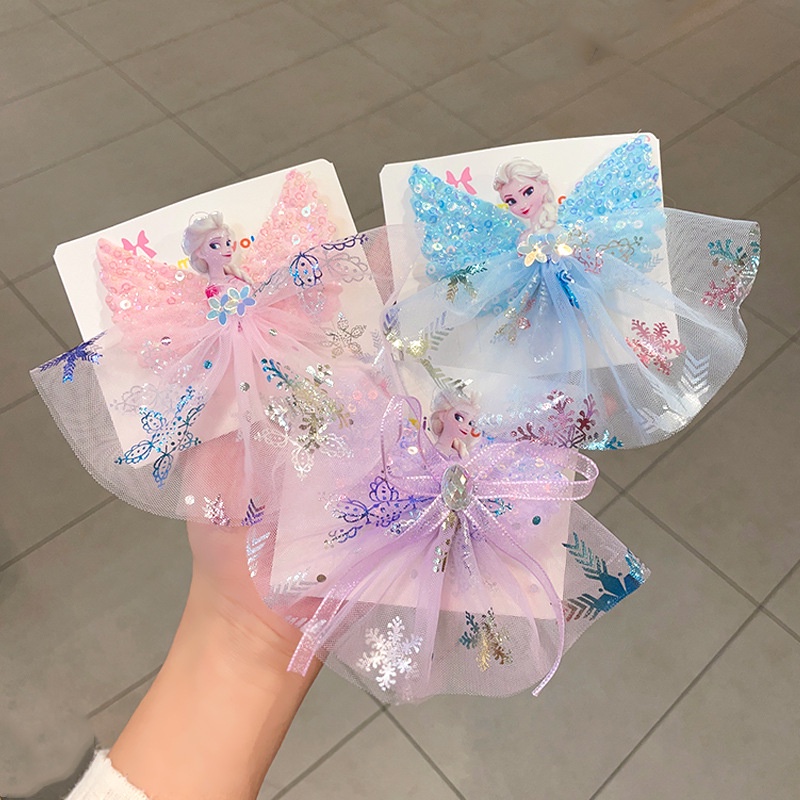 Kẹp Tóc Lưới Đính Nơ Họa Tiết Hoạt Hình Màu Hồng Ngọt Ngào Cho Bé Gái