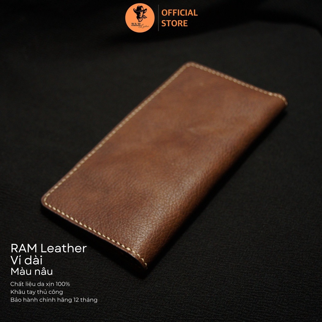 Ví dài màu nâu vân hạt da bò - RAM Leather