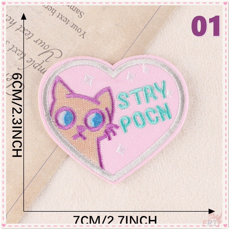 ♚ Weirdo Sticker Ủi Thêu Chữ Tiếng Anh ♚ 1 Miếng Dán Ủi Quần Áo Hình Trái Tim Mèo
