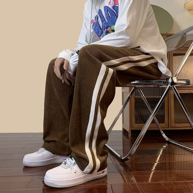 Quần dài ông rộng chất nhung tâm thu đông cao cấp  2 sọc viền from unisex nam nữ. Hình Thật thể thao.