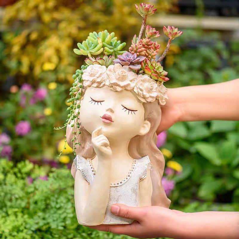 Chậu hoa cô gái, bình cắm bông tiên nữ chậu trồng sen đá decor chụp hình xinh xắn trang trí sân vườn và ban công