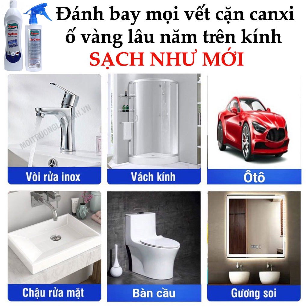 Nước Tẩy Rửa Cặn Canxi Trên Kính ZIPPRO - Vệ Sinh Sạch Cặn Bám Lâu Ngày Vách Kính Nhà Tắm, Gương - Loại Mạnh Nhất